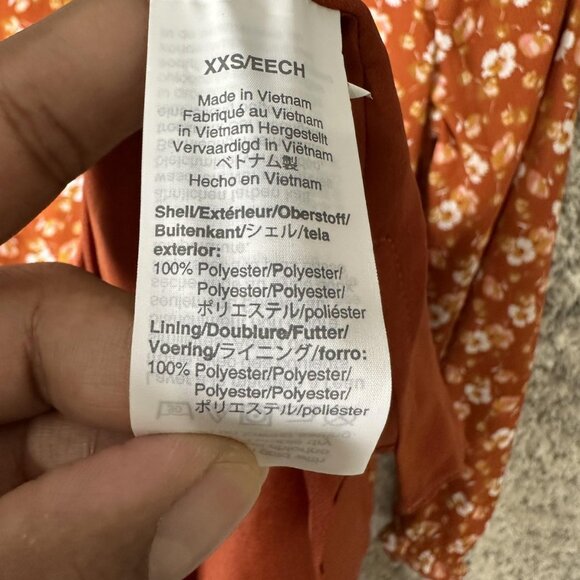 J Crew Dress Womens XXS‎ Brown Floral Long Sleeve V Neck Midi Ruffle Hem Boho - Picture 5 of 6